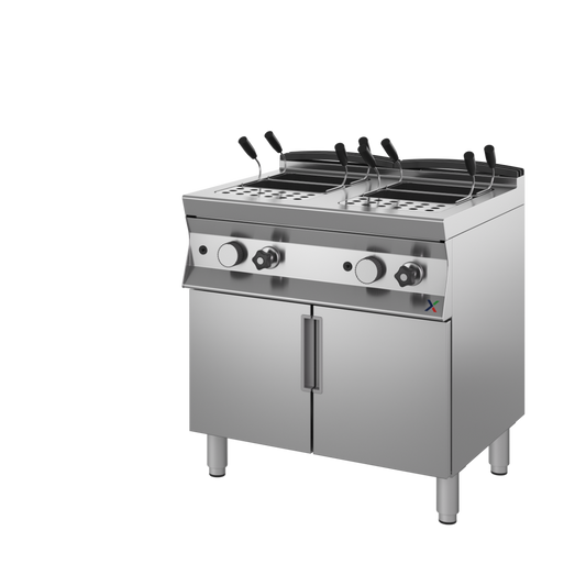 Cuocipasta a gas su base armadiata 2ante mm800x900x850/900h cest.escl-gas met G20. INOX BIM, codice 9CCPG2. Immagine rappresentativa della serie; fare riferimento alla descrizione del modello.