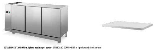 Base refrigerata 0+10°remota senza piano 3 porte mm. 2250x600x800/850 h. INOX BIM, codice BBR6175RD. Immagine rappresentativa della serie; fare riferimento alla descrizione del modello.