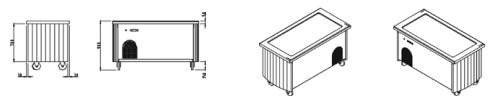 Elemento freddo con invaso-centrale ad isola-su ruote mm.2000x800x900h. INOX BIM, codice ESIFI.20. Immagine rappresentativa della serie; fare riferimento alla descrizione del modello.