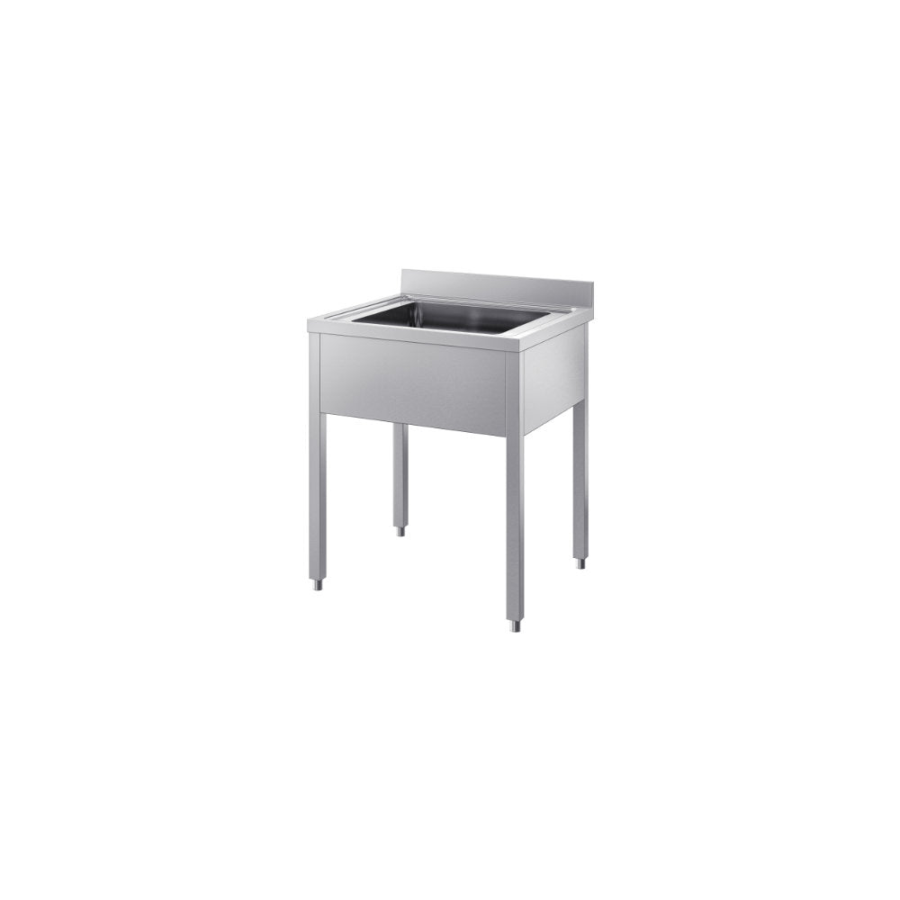 Lavatoio su gambe 2 vasche gocciolatoio destro mm.1400x700x850/900 h. INOX BIM, codice LAD2.14. Immagine rappresentativa della serie; fare riferimento alla descrizione del modello.