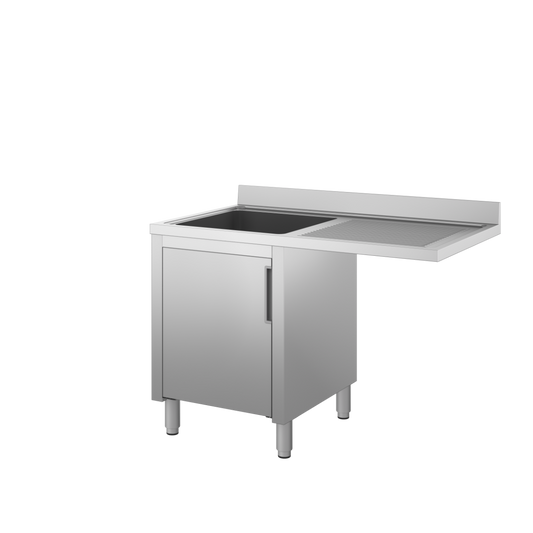 Lavatoio a sbalzo armad.con ante a batt 1 vasca gocciolatoio destro mm.1200x600x850 h. INOX BIM, codice LDD6.12. Immagine rappresentativa della serie; fare riferimento alla descrizione del modello.