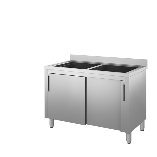 Lavatoio armad.con ante scorrevoli 1 vasca gocciolatoio sinistro mm.1200x600x850/900h. INOX BIM, codice LSS6.12. Immagine rappresentativa della serie; fare riferimento alla descrizione del modello.