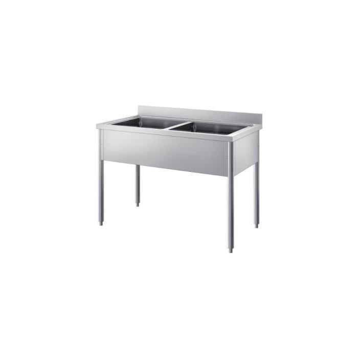 Lavatoio Professionale a Due Vasche con Top in Acciaio Inox AISI 304 e Base AISI 430 – Profondità 700 mm