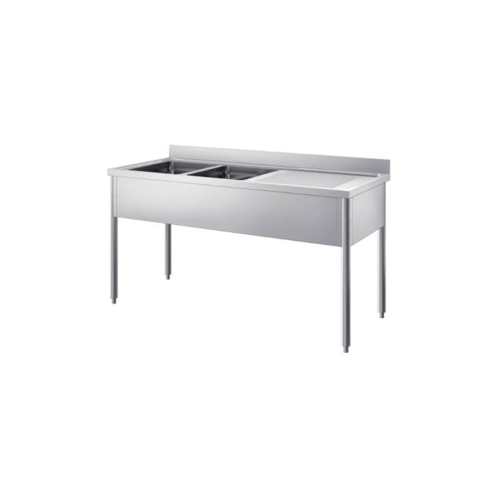 Lavatoio Professionale con Top AISI 304 e Base AISI 430 – 2 Vasche e Sgocciolatoio Destro