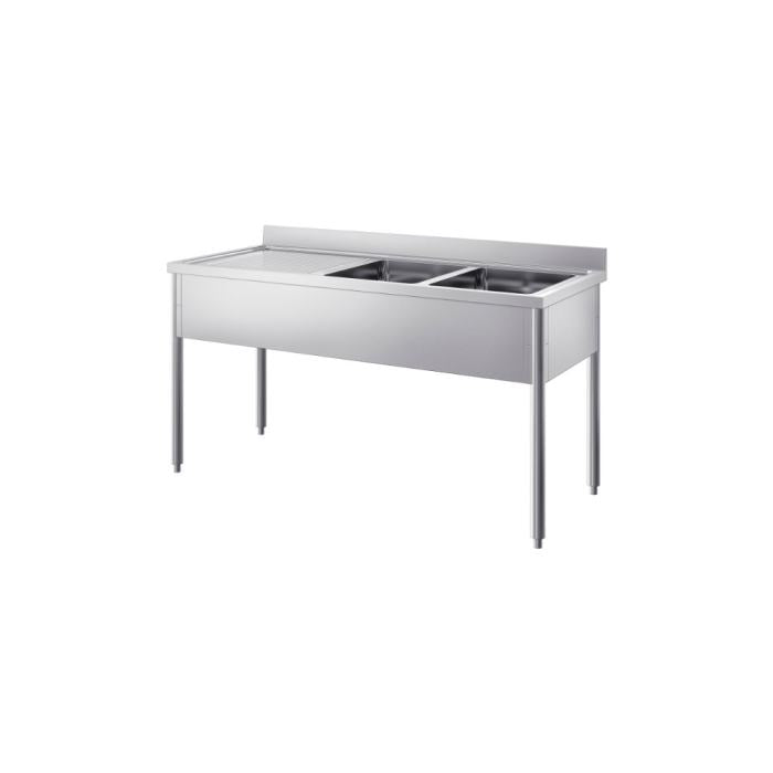 Lavatoio Professionale in Acciaio Inox AISI 304 – 2 Vasche e Sgocciolatoio Sinistro