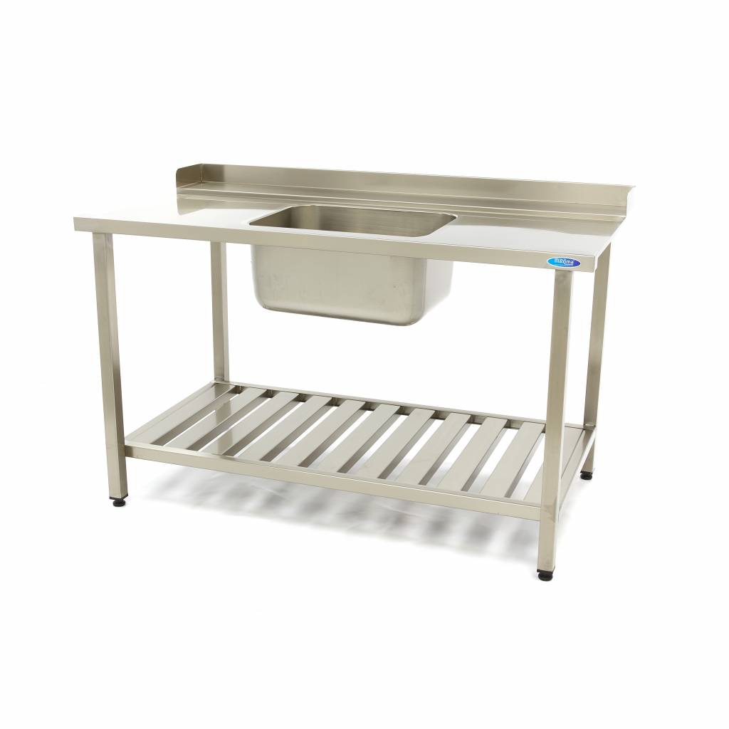 Tavolo per Lavastoviglie - 140 x 75cm - a Destra - con Lavello e Schienale - incl. Ripiano di Stoccaggio – MAXIMA 09201040