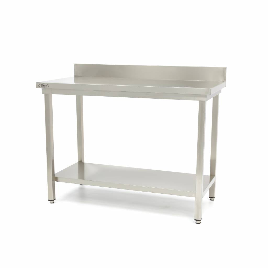 Tavolo in Acciaio Inox - 180 x 60cm - Altezza Regolabile - con Schienale e Ripiano di Stoccaggio – MAXIMA 09300992