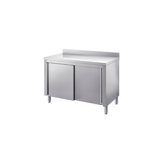 Tavolo armadiato INOX BIM con ante scorrevoli e alzatina: immagine ufficiale rappresentativa della serie. Dimensioni e configurazione secondo codice TVA.19ATE.