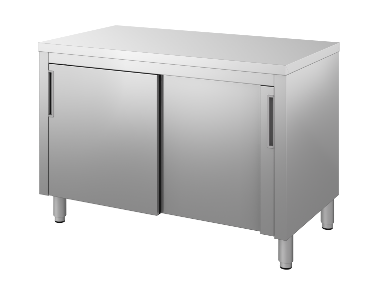 Tavolo armadiato INOX BIM con ante scorrevoli senza alzatina: immagine ufficiale rappresentativa della serie. Dimensioni e configurazione secondo codice TVA.18TE.