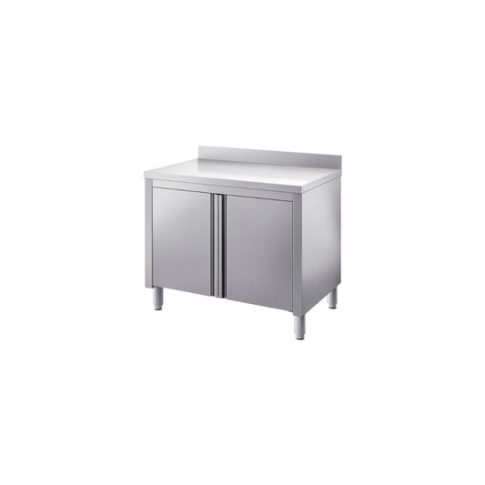 Tavolo armadiato con ante a battente alz.post. mm.1000x600x850/900 h 2 ante. INOX BIM, codice TVB6.10A. Immagine rappresentativa della serie; fare riferimento alla descrizione del modello.
