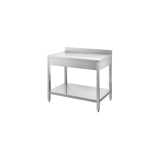 Tavolo con ripiano inferiore e alzatina post. mm.1100x700x850/900 h – INOX BIM TVR.11A
