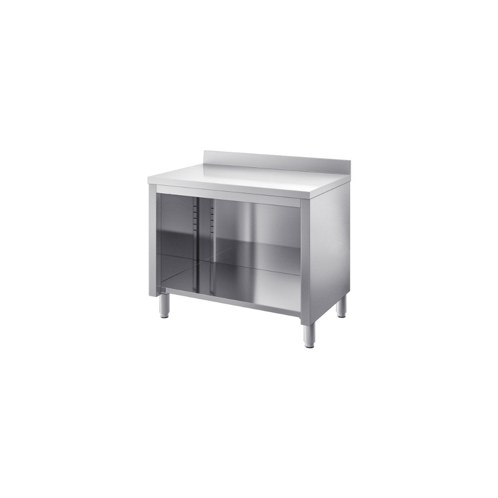 Tavolo con schienale e fianchi alzatina post. mm.1800x600x850/900 h. INOX BIM, codice TVS6.18A. Immagine rappresentativa della serie; fare riferimento alla descrizione del modello.